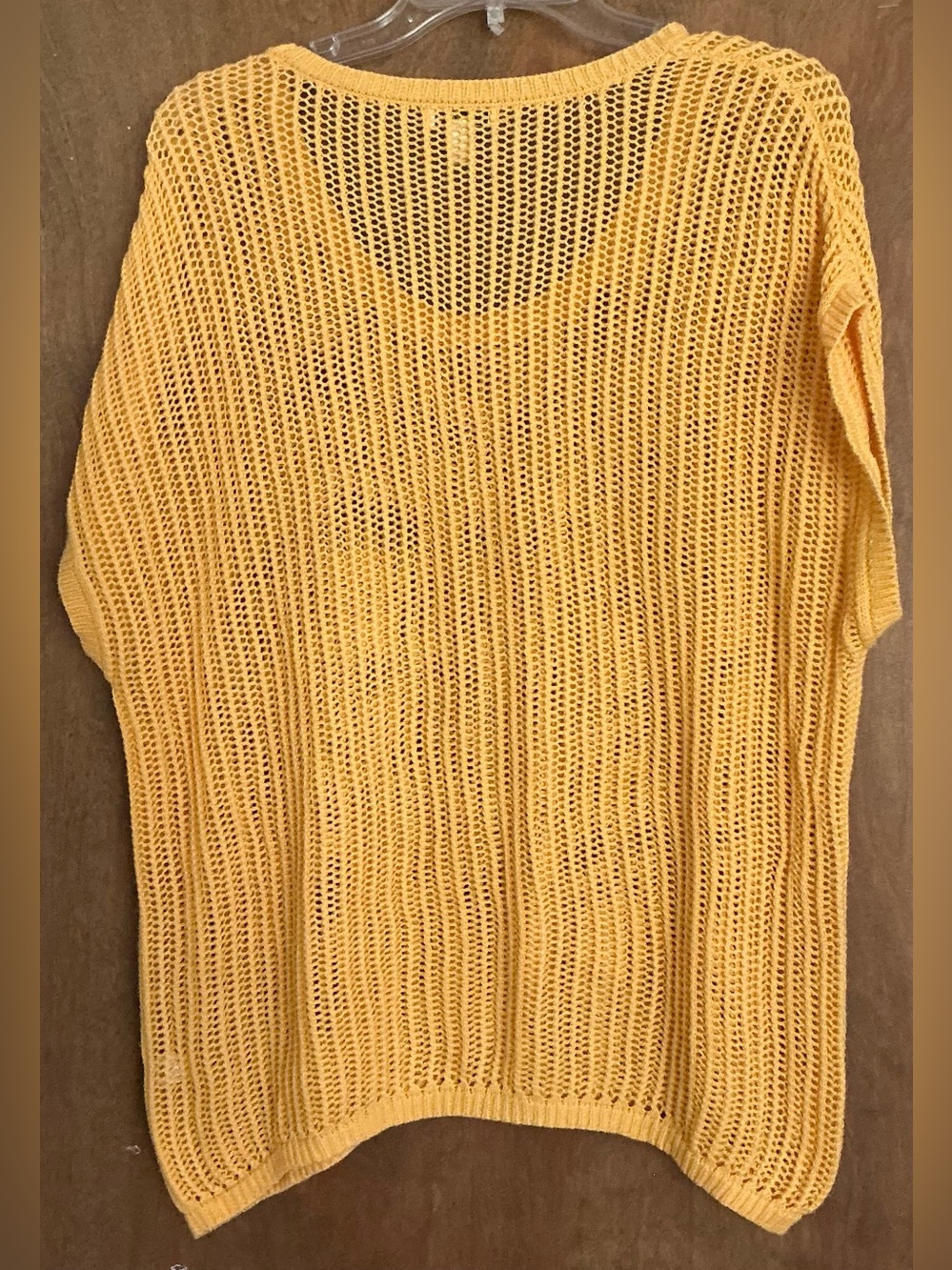 VERSONA Yellow Open-Stitch Open-Work Knit Sweater L Boho Vibe Beach Cover-Up - Picture 3 of 9